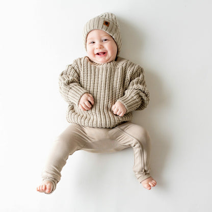 Kyte Baby Chunky Knit Ribbed Beanie in Almond