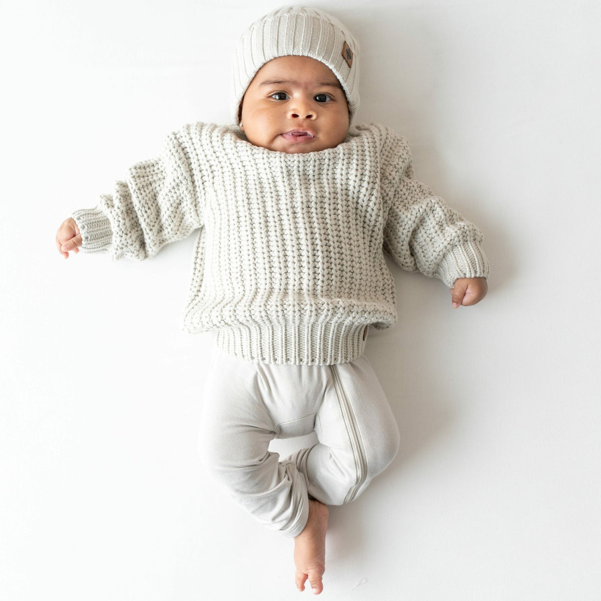 Kyte Baby Chunky Knit Ribbed Beanie in Oat