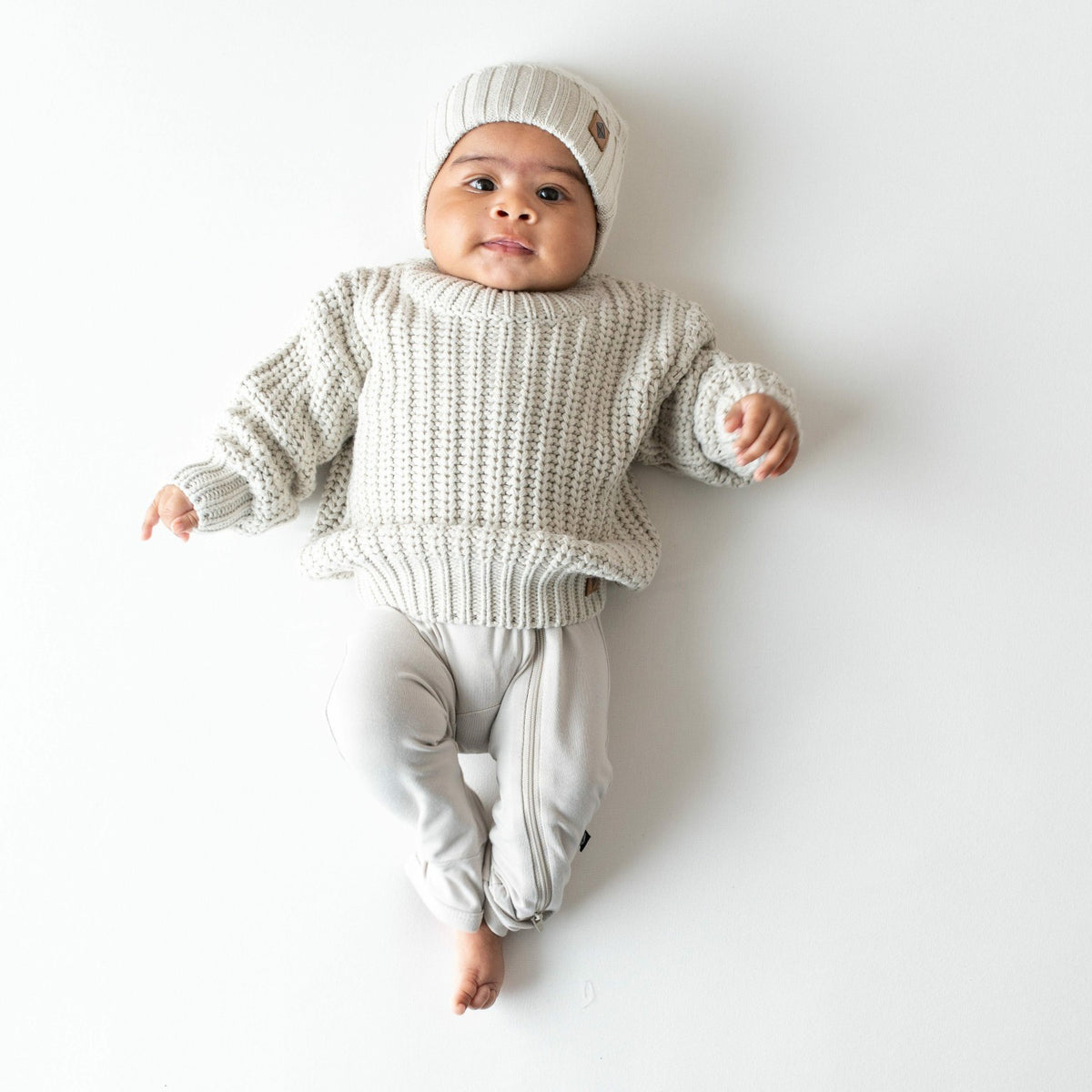 Kyte Baby Chunky Knit Ribbed Beanie in Oat