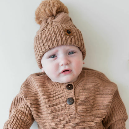 Kyte Baby Chunky Cable Knit Beanie in Latte