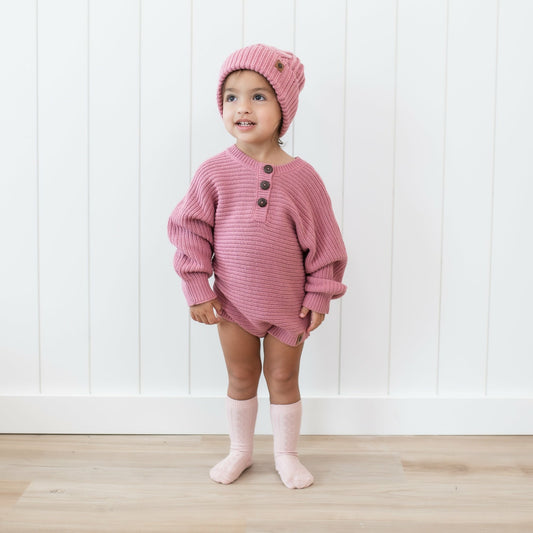 Kyte Baby Chunky Knit Romper in Apple Blossom