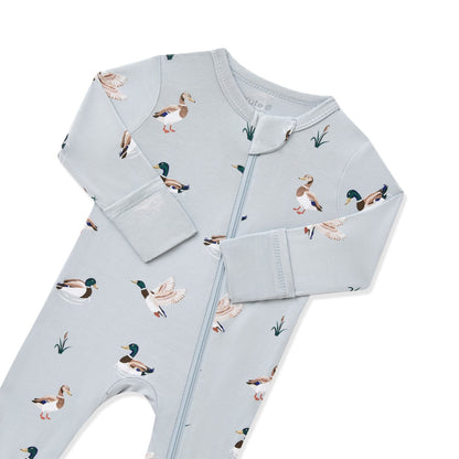 Kyte Baby Zippered Romper in Mallard Duck