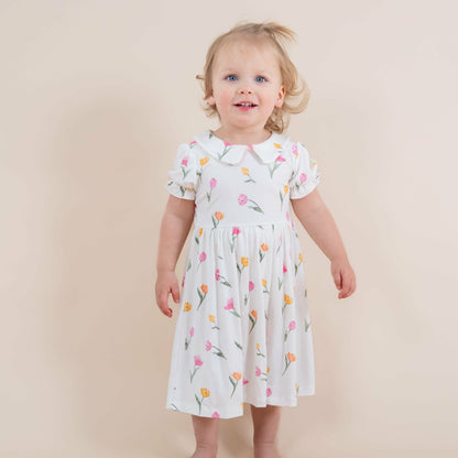 Kyte Baby Peter Pan Collar Bodysuit Dress in Tulip