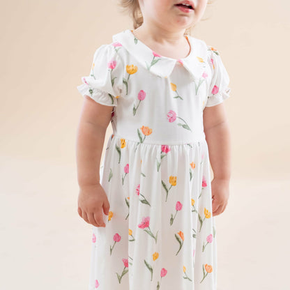 Kyte Baby Peter Pan Collar Bodysuit Dress in Tulip