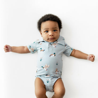 Kyte Baby Polo Bodysuit in Mallard Duck
