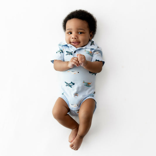 Kyte Baby Polo Bodysuit in Take Off
