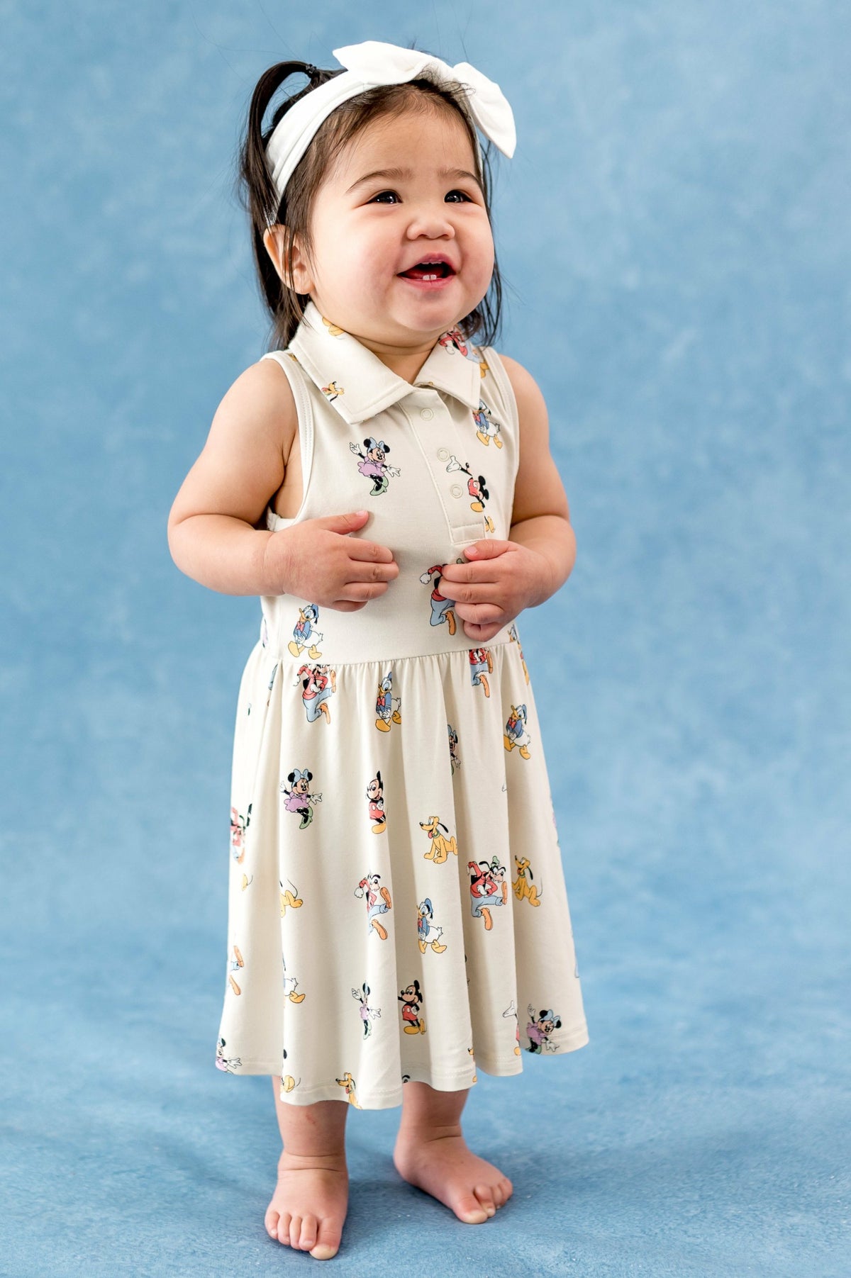 Kyte Baby Polo Bodysuit Dress in Mickey Mouse and Friends