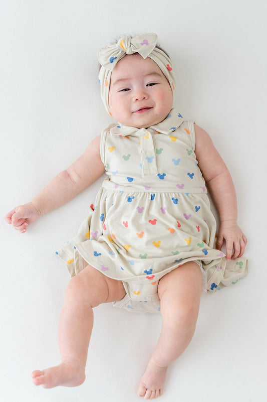 Kyte Baby Polo Bodysuit Dress in Pastel Mickey Mouse