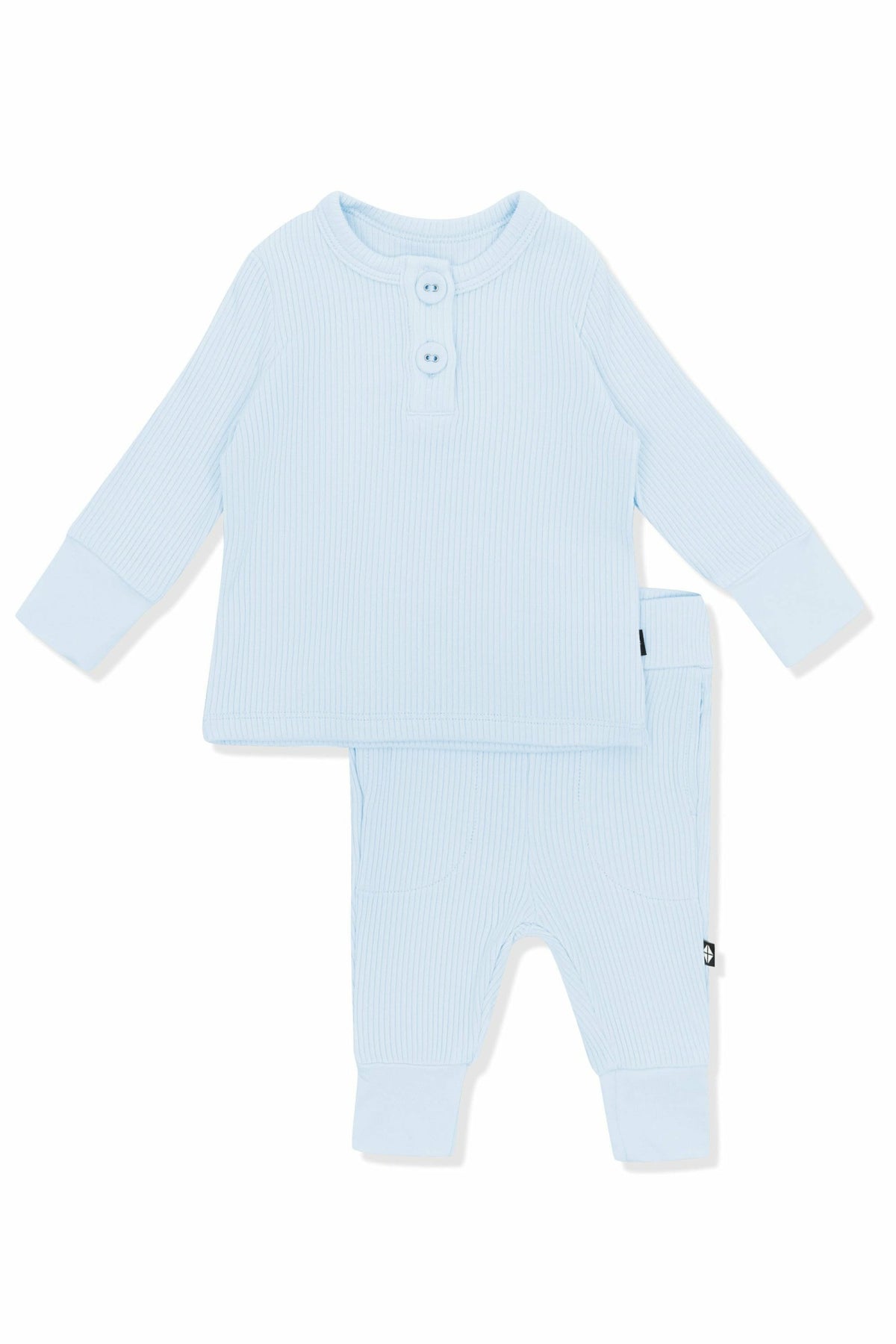 Kyte Baby Ribbed Infant Henley Set in Breeze