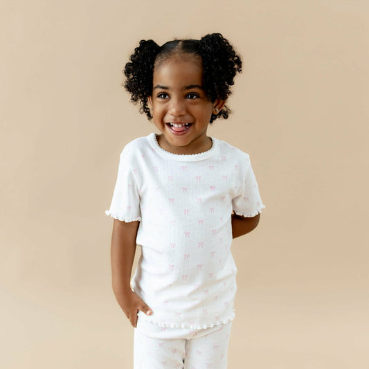 Kyte Baby Pointelle Short Sleeve Set in Sweet Pink Bow