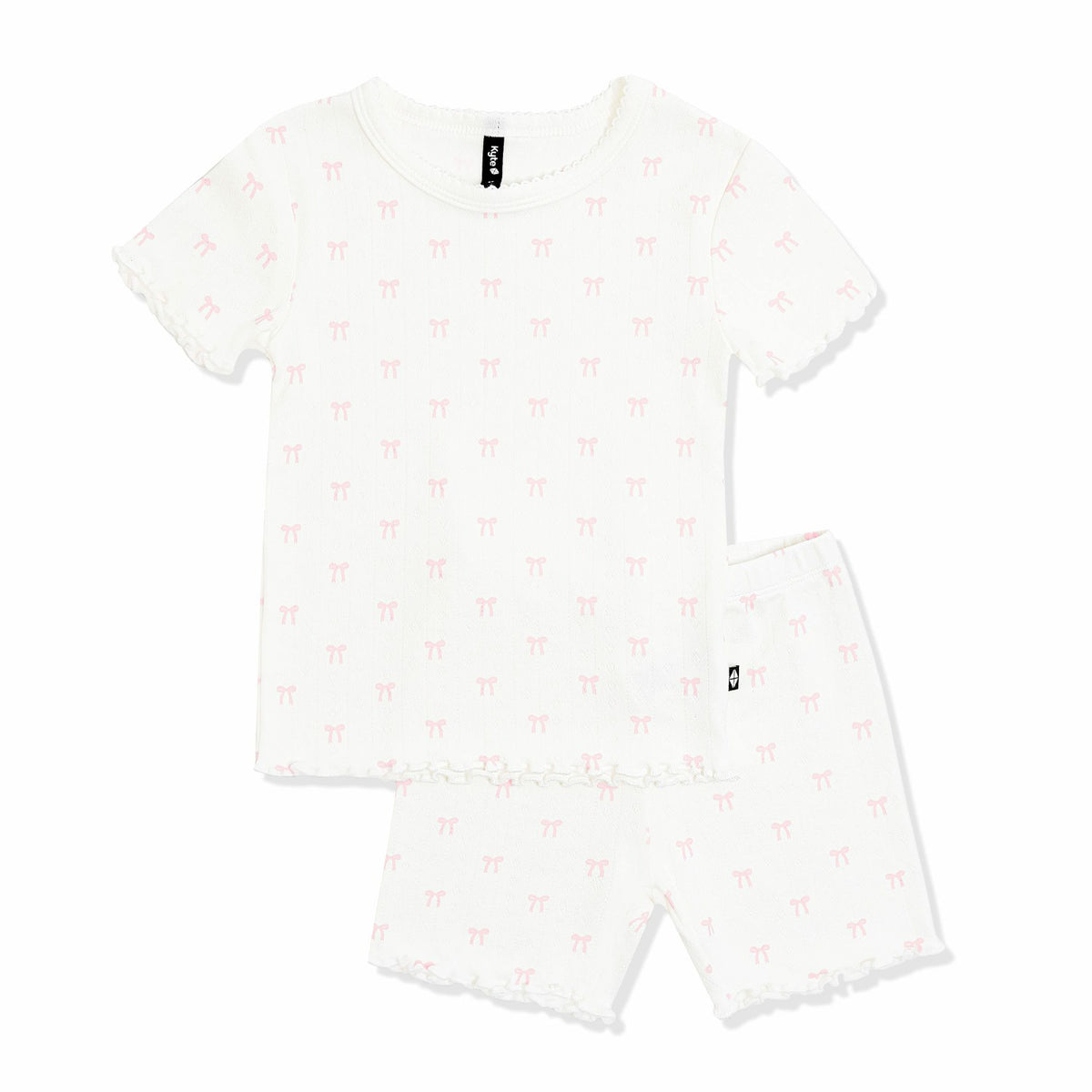Kyte Baby Pointelle Short Sleeve Set in Sweet Pink Bow