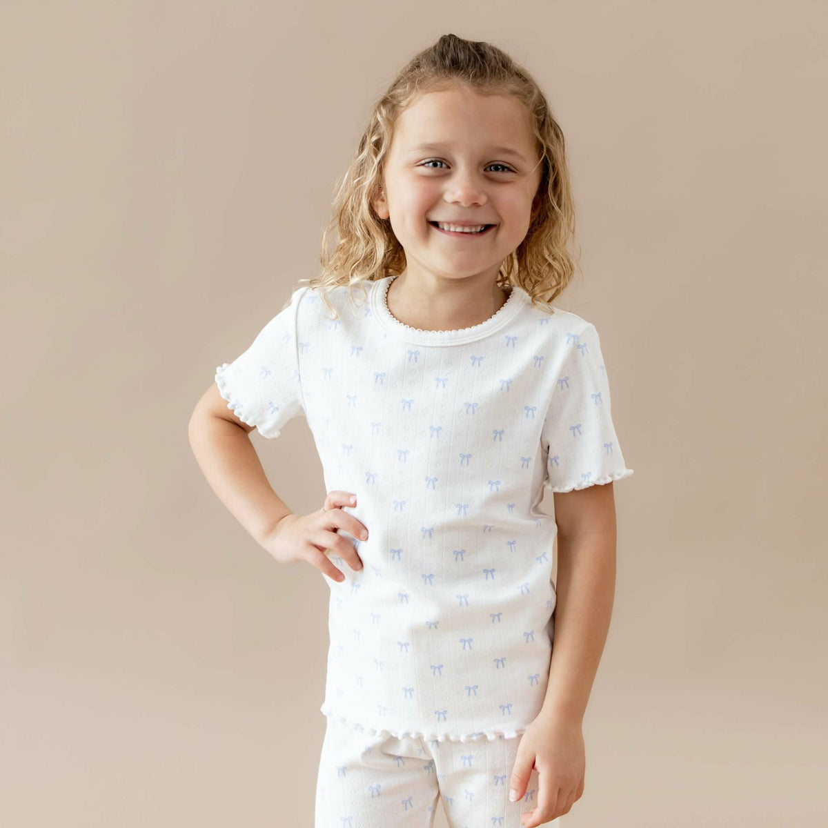 Kyte Baby Pointelle Short Sleeve Set in Sweet Blue Bow