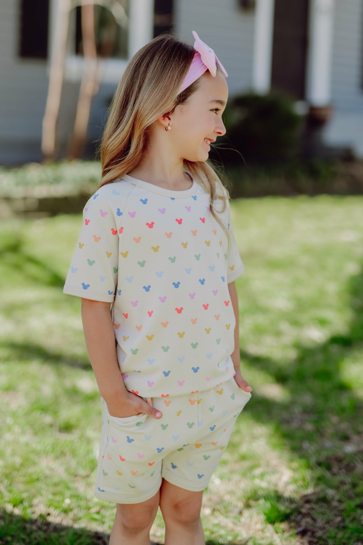 Kyte Baby Short Sleeve Jogger Set in Pastel Mickey Mouse