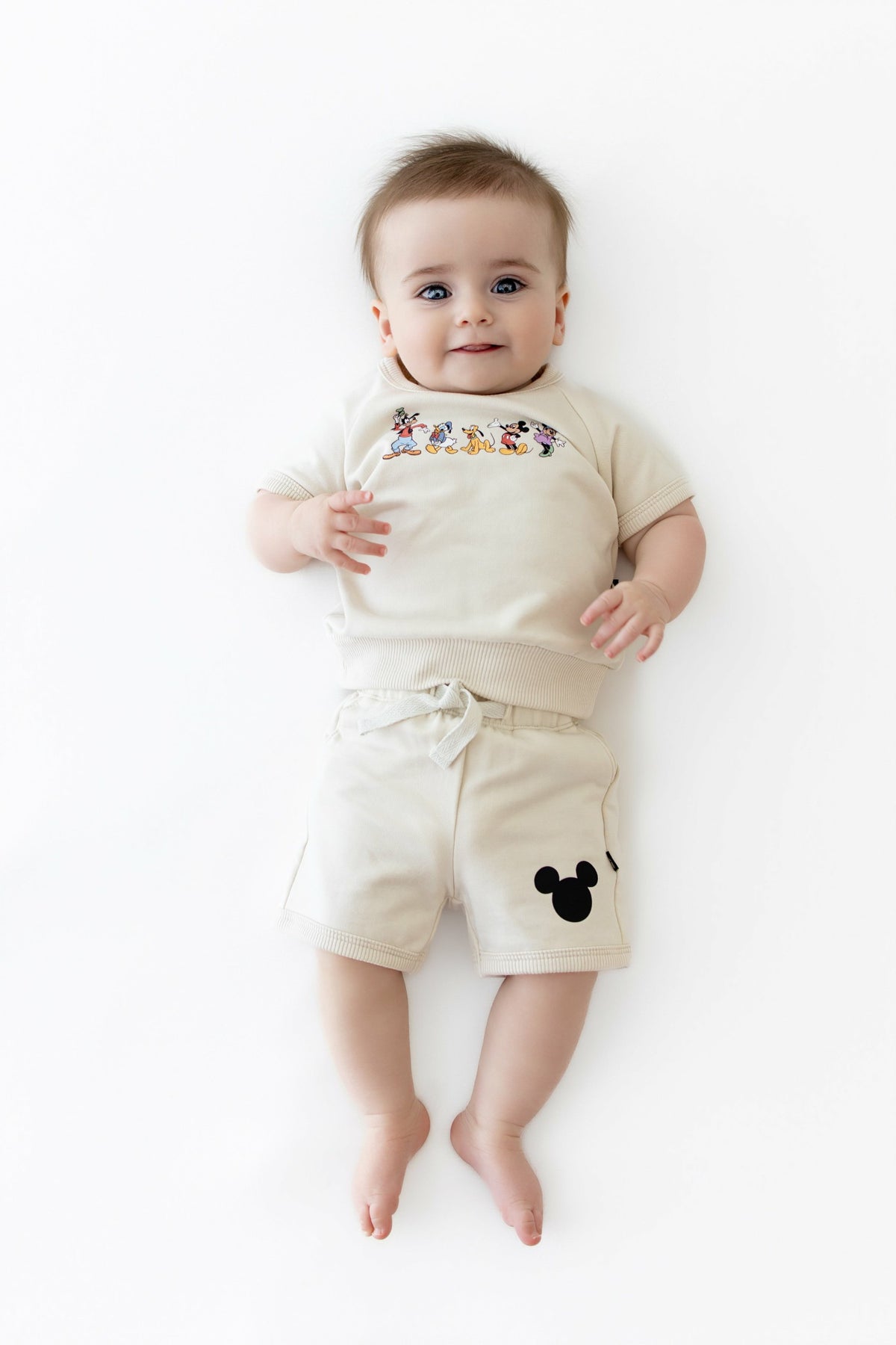 Kyte Baby Short Sleeve Jogger Set in Mickey and Friends on Ecru