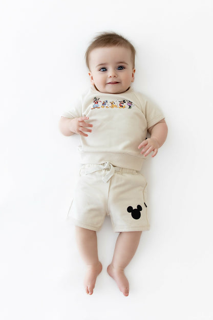 Kyte Baby Short Sleeve Jogger Set in Mickey and Friends on Ecru