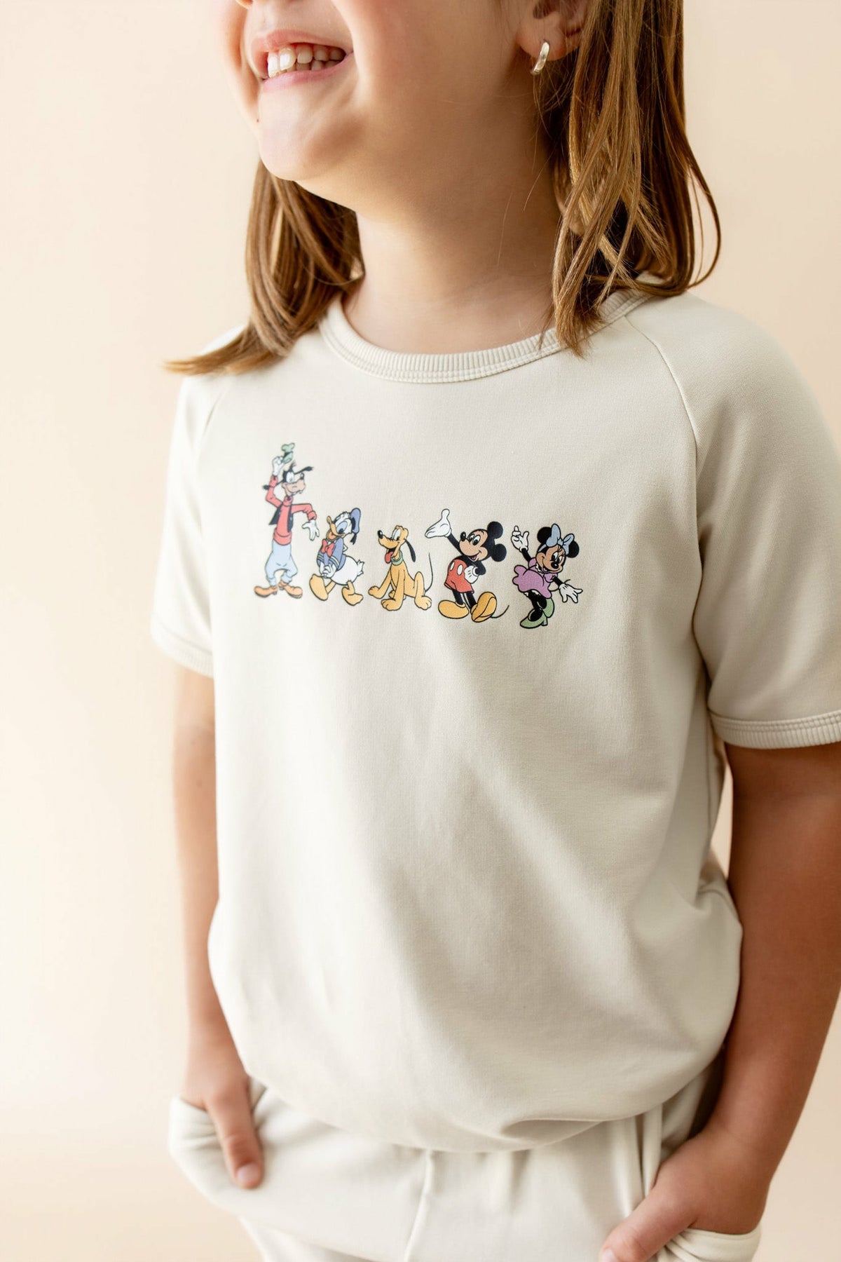 Kyte Baby Short Sleeve Jogger Set in Mickey and Friends on Ecru