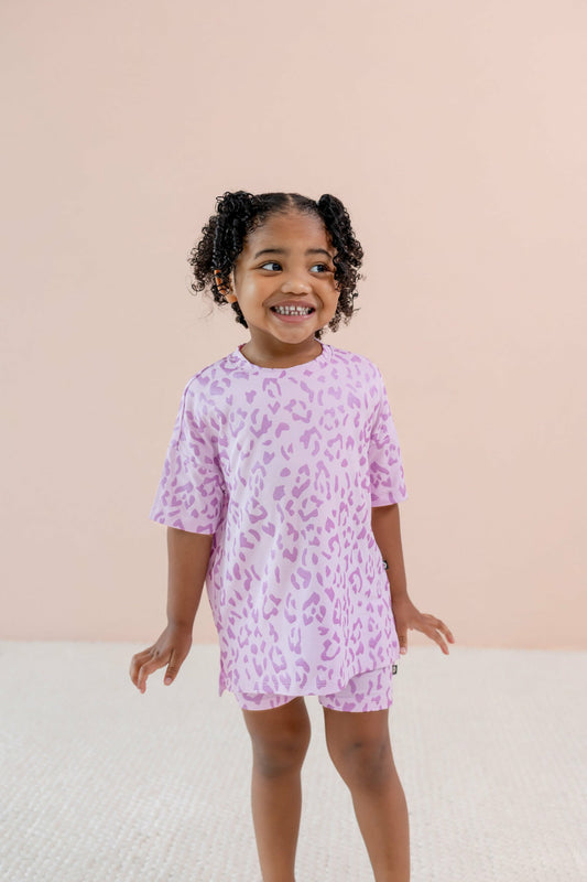 Kyte Baby Toddler Biker Short Set in Thistle Leopard