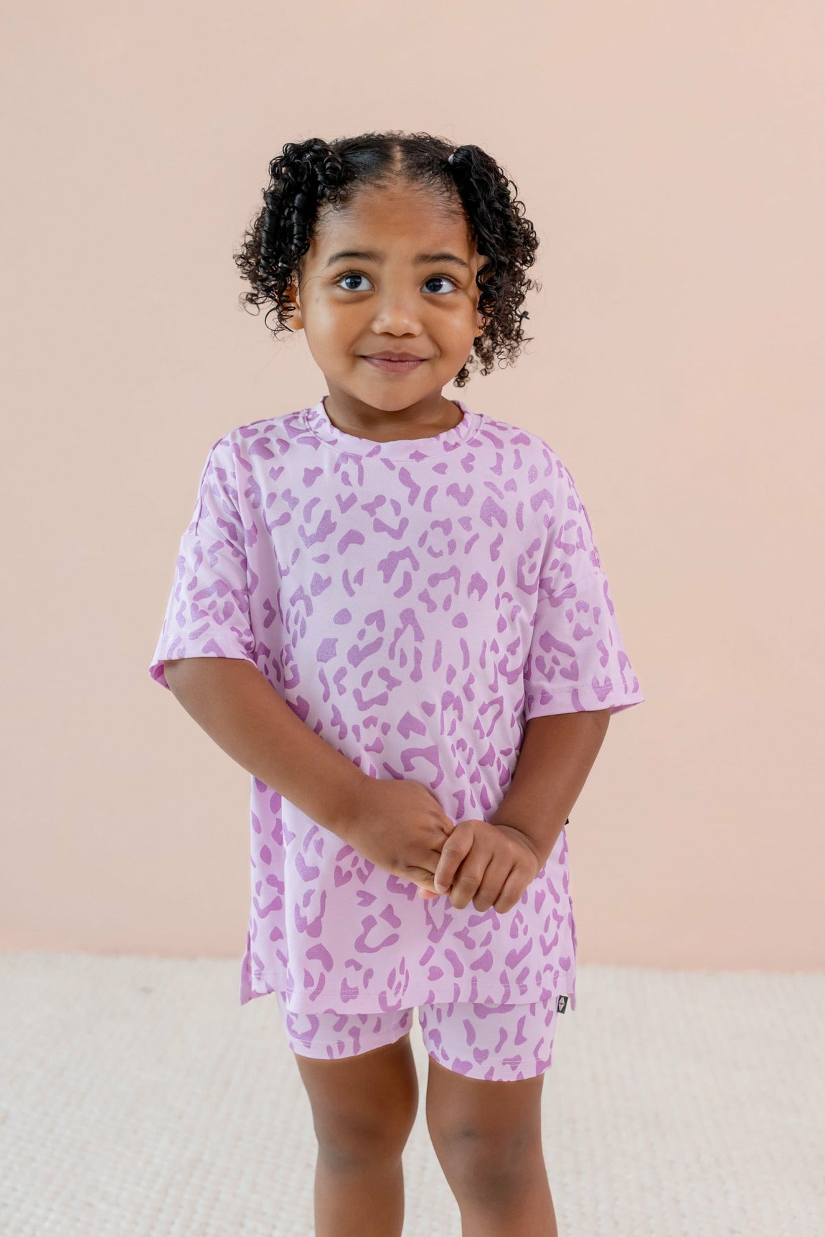 Kyte Baby Toddler Biker Short Set in Thistle Leopard