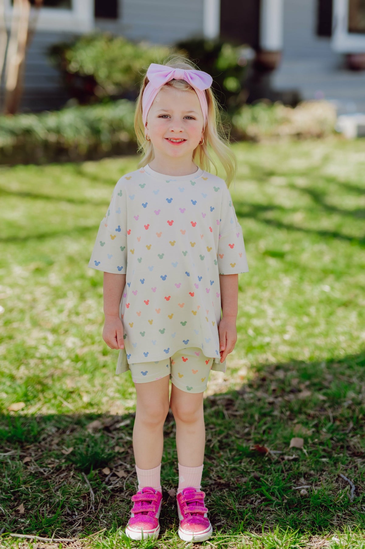 Kyte Baby Toddler Biker Short Set in Pastel Mickey Mouse