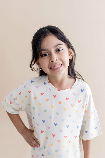 Kyte Baby Toddler Biker Short Set in Pastel Mickey Mouse