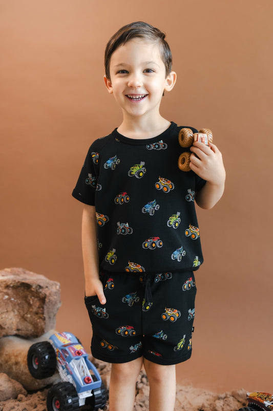 Kyte Baby Short Sleeve Jogger Set in Monster Truck