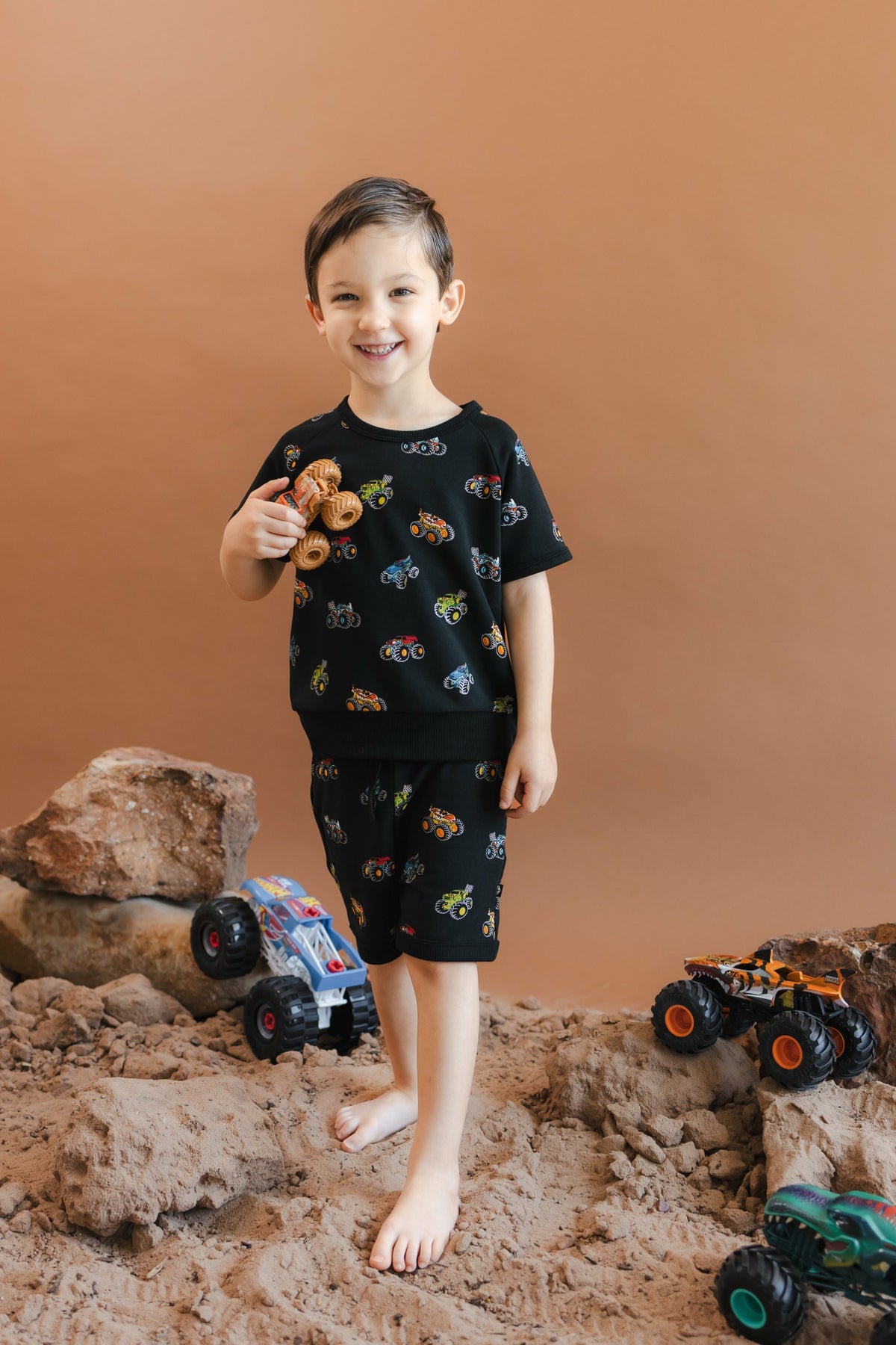 Kyte Baby Short Sleeve Jogger Set in Monster Truck