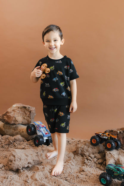 Kyte Baby Short Sleeve Jogger Set in Monster Truck