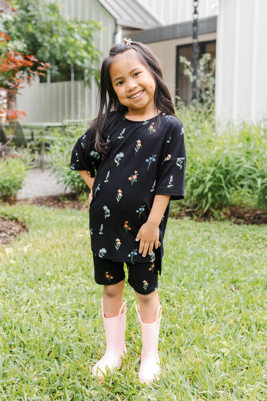 Kyte Baby Toddler Biker Short Set in Midnight Wildflower