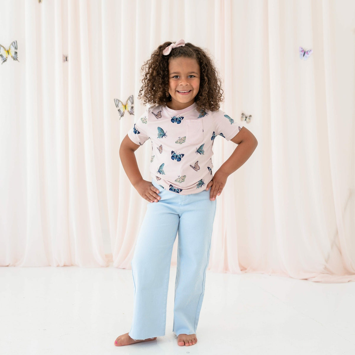 Kyte Baby Toddler Crew Neck Tee in Blush Butterfly