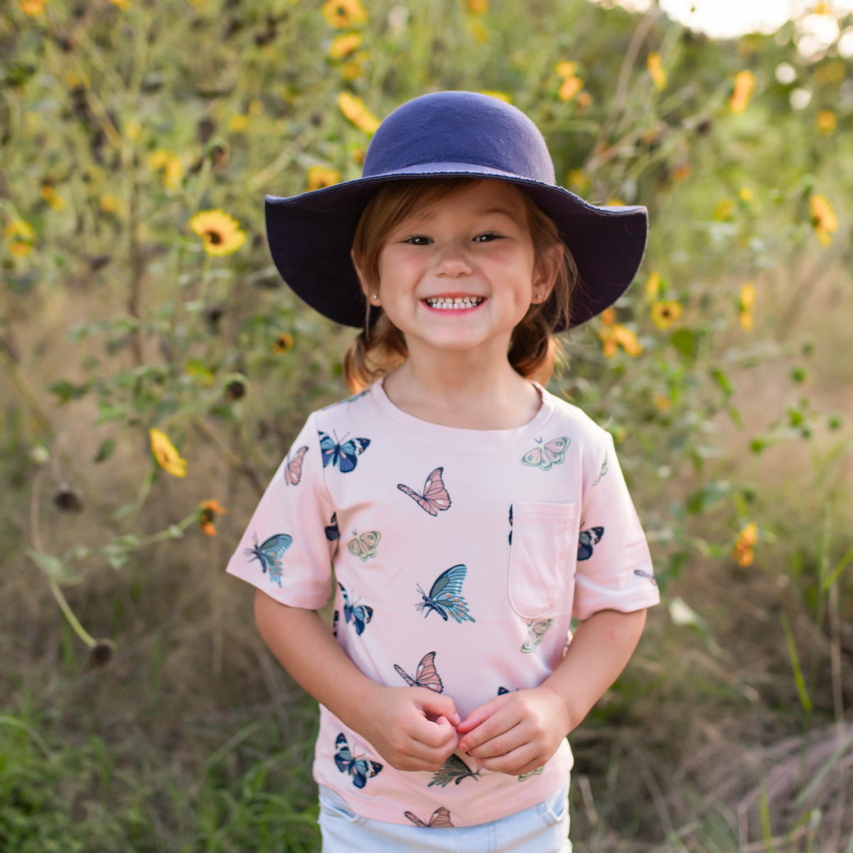 Kyte Baby Toddler Crew Neck Tee in Blush Butterfly