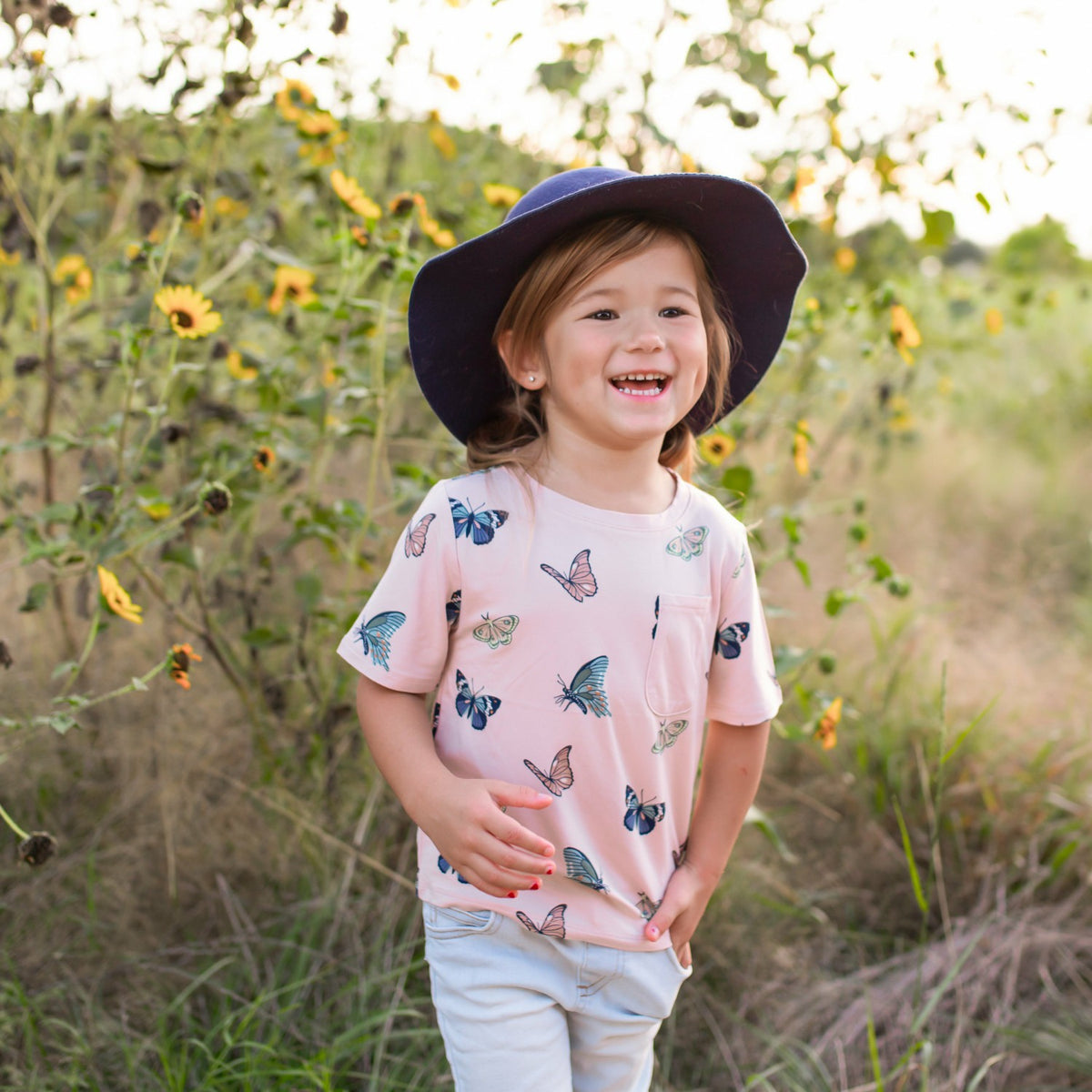 Kyte Baby Toddler Crew Neck Tee in Blush Butterfly