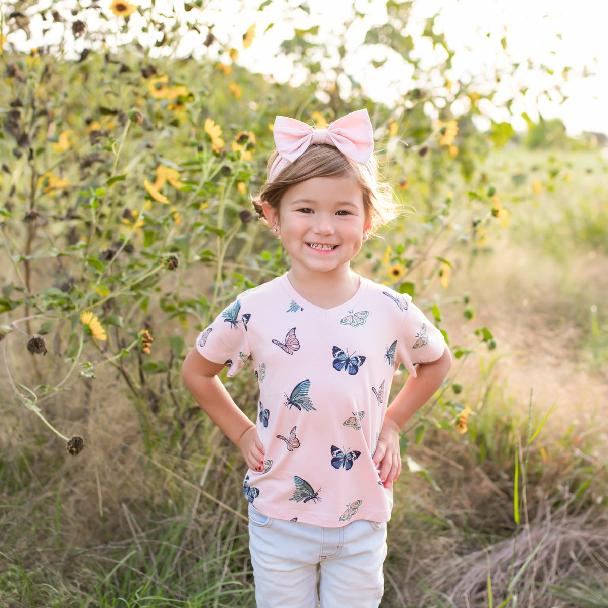 Kyte Baby Toddler V-Neck Tee in Blush Butterfly