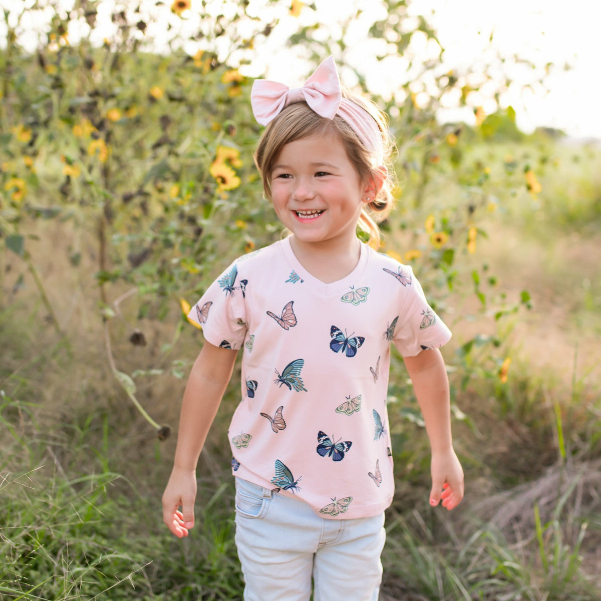 Kyte Baby Toddler V-Neck Tee in Blush Butterfly