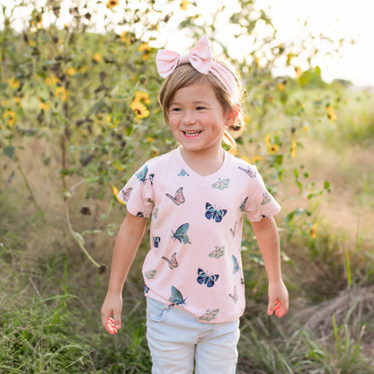 Kyte Baby Toddler V-Neck Tee in Blush Butterfly