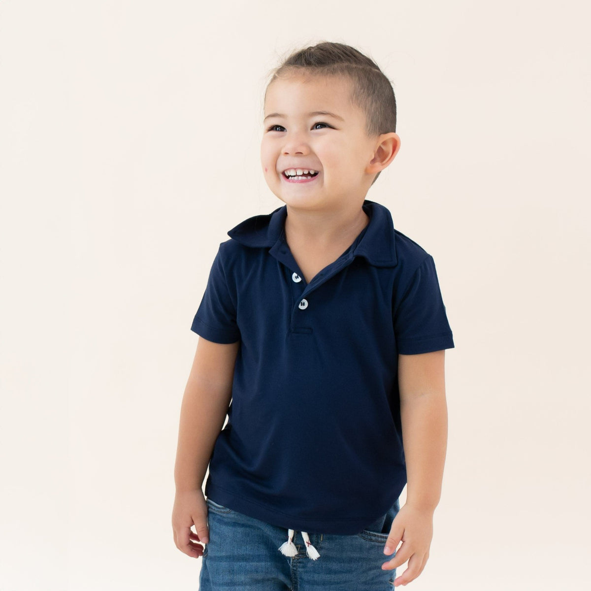 Kyte Baby Toddler Bamboo Short Sleeve Polo in Navy