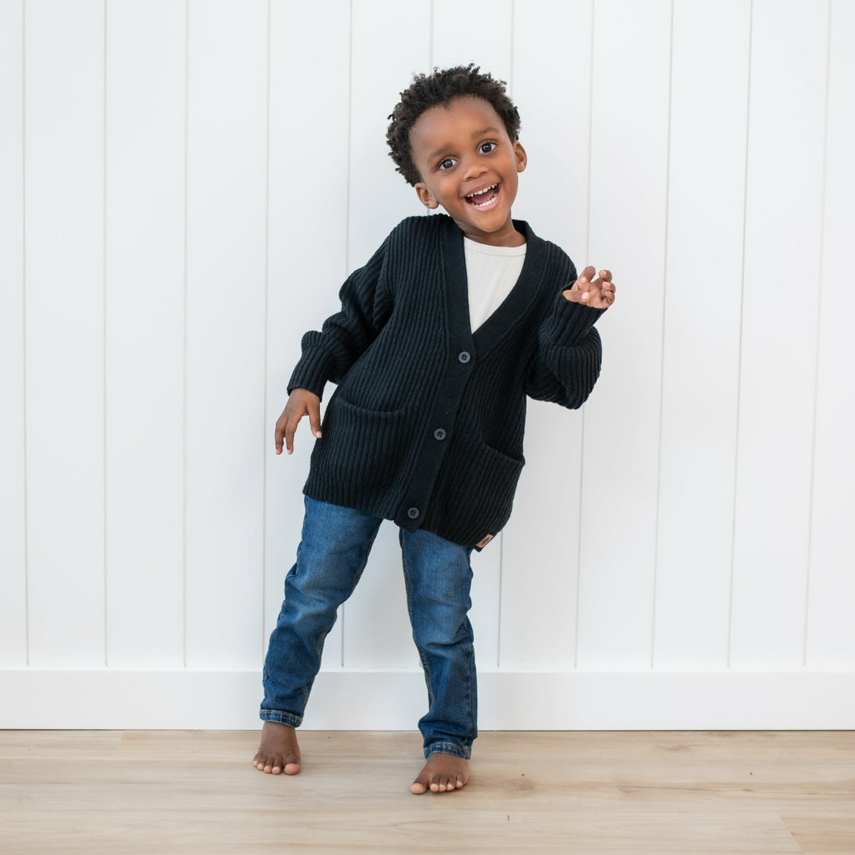 Kyte Baby Chunky Knit Oversized Cardigan in Midnight Black