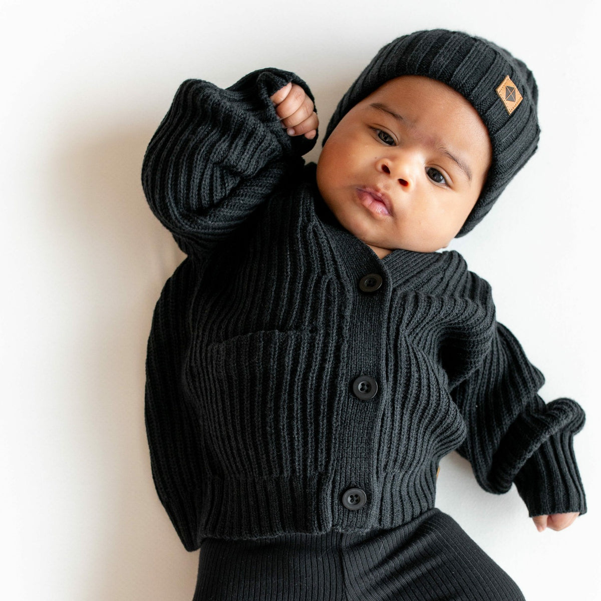 Kyte Baby Chunky Knit Oversized Cardigan in Midnight Black