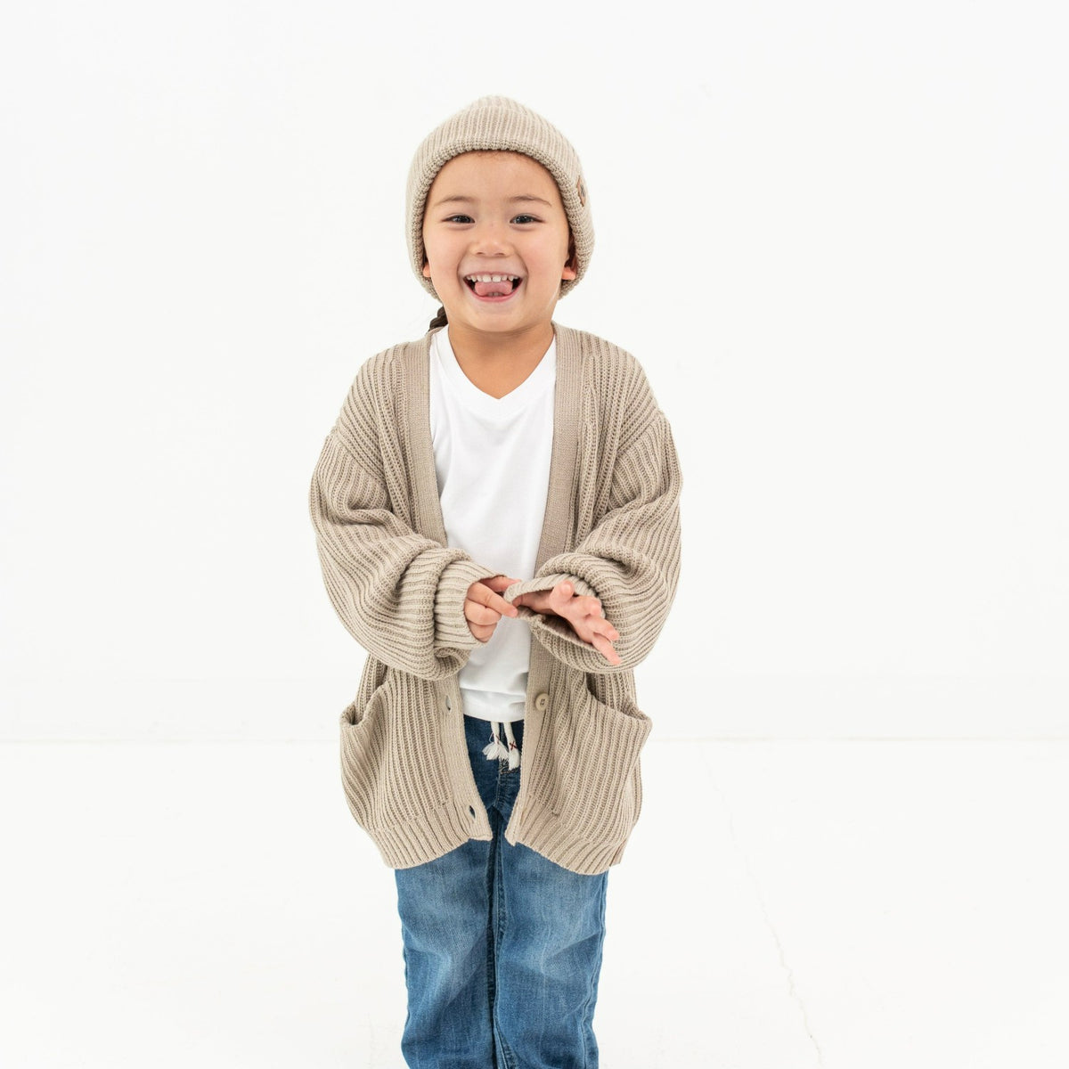 Kyte Baby Chunky Knit Oversized Cardigan in Almond