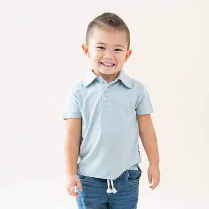 Kyte Baby Bamboo Toddler Short Sleeve Polo in Fog