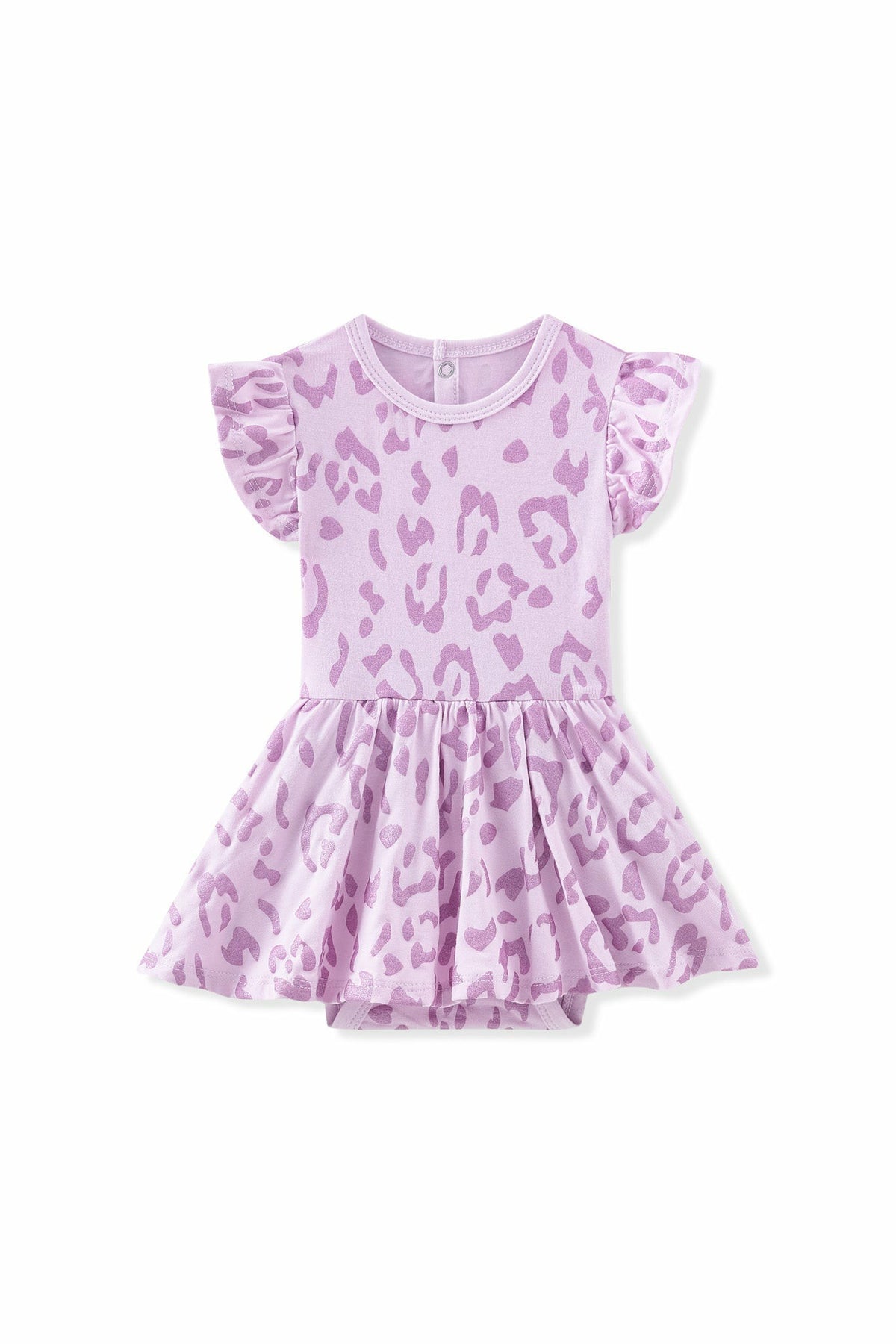 Kyte Baby Twirl Bodysuit Dress in Thistle Leopard