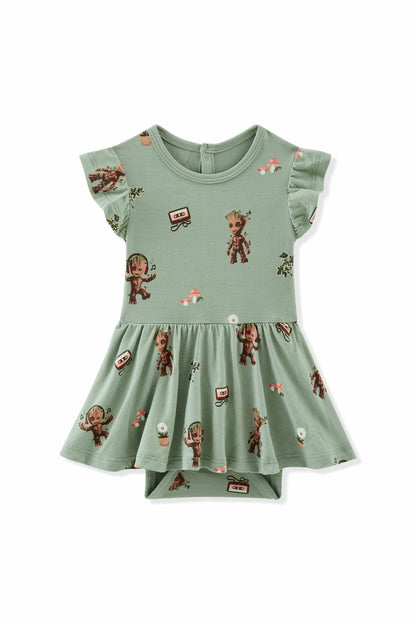 Kyte Baby Twirl Bodysuit Dress in Groot