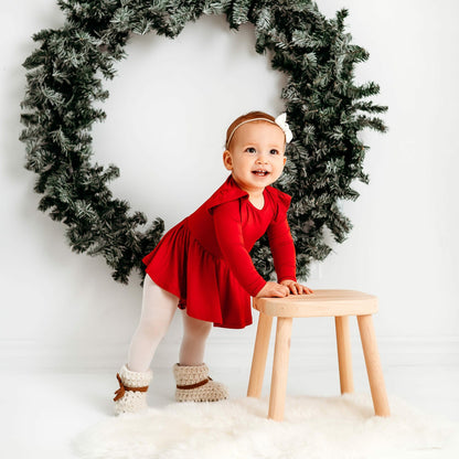 Kyte Baby Long Sleeve Twirl Bodysuit Dress in Cardinal