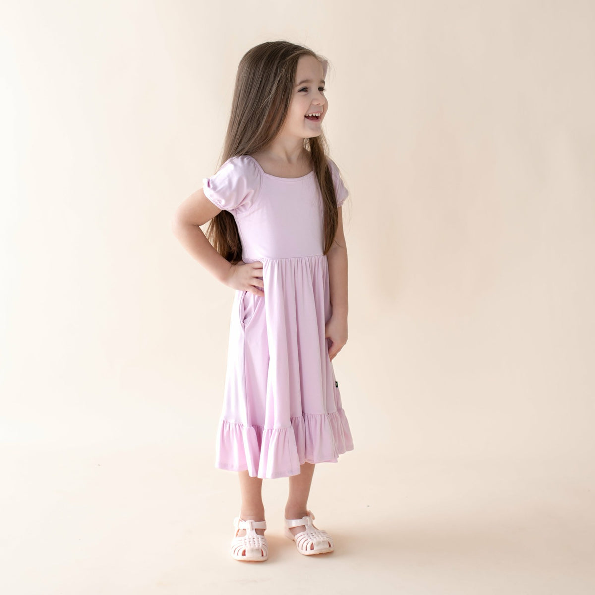 Kyte Baby Puff Sleeve Twirl Dress in Thistle