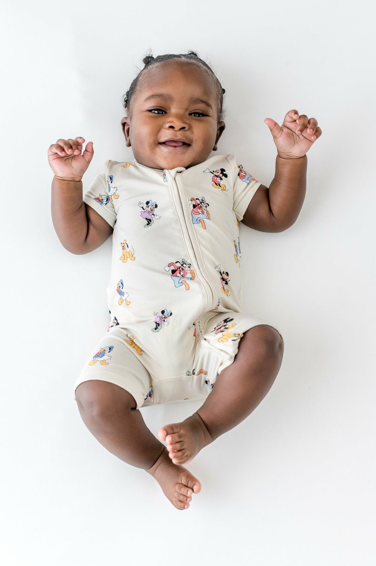 Kyte Baby Zipper Shortall Romper in Mickey Mouse and Friends