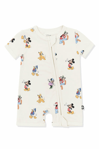 Kyte Baby Zipper Shortall Romper in Mickey Mouse and Friends
