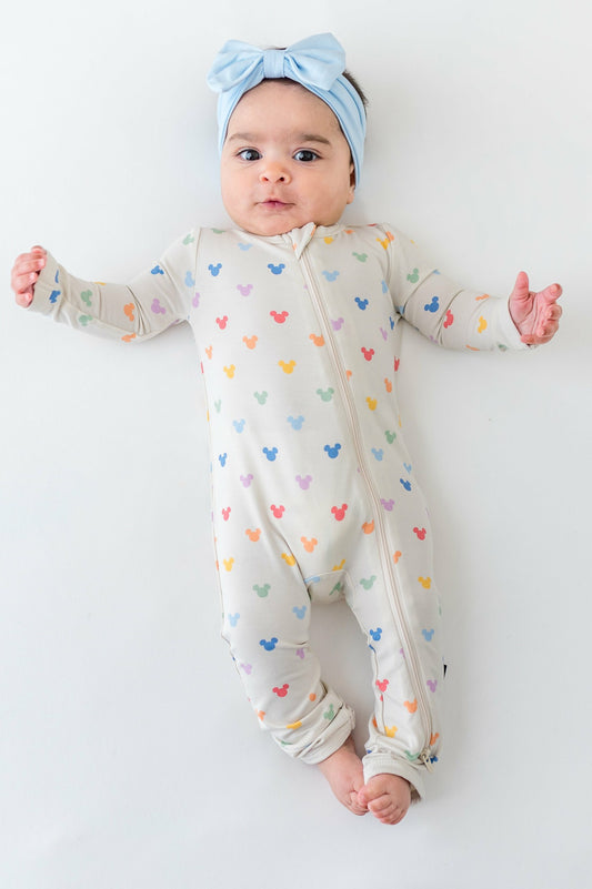 Kyte Baby Zippered Romper in Pastel Mickey Mouse