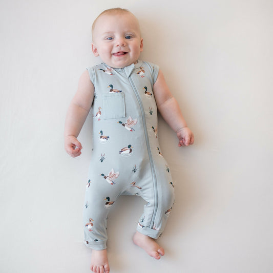 Kyte Baby Zippered Sleeveless Romper in Mallard Duck