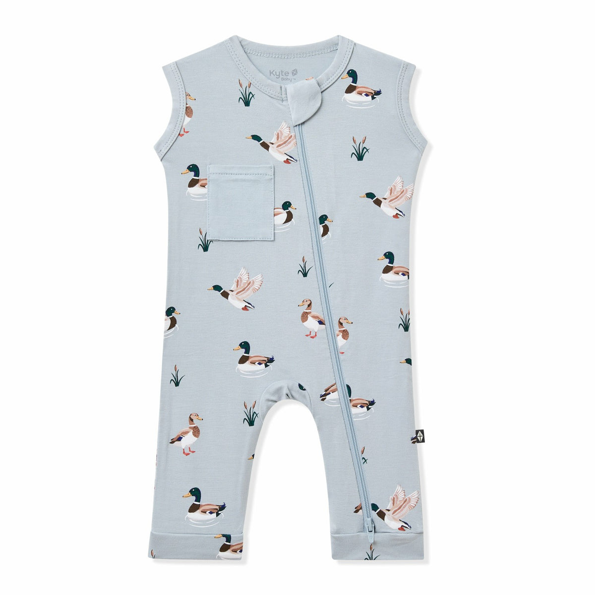 Kyte Baby Zippered Sleeveless Romper in Mallard Duck