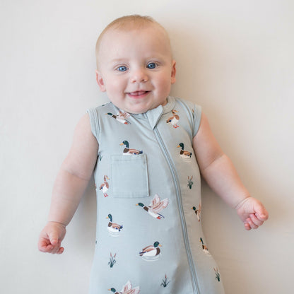 Kyte Baby Zippered Sleeveless Romper in Mallard Duck
