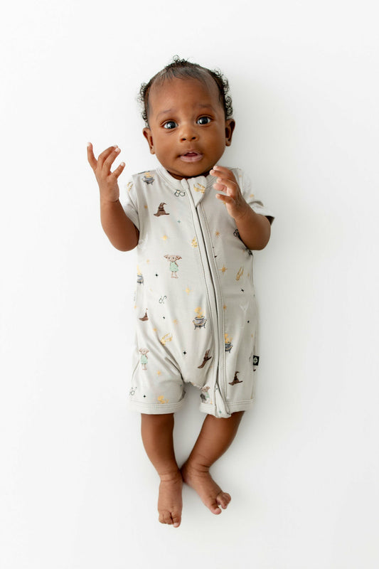Kyte Baby Zipper Shortall Romper in Starry Icon